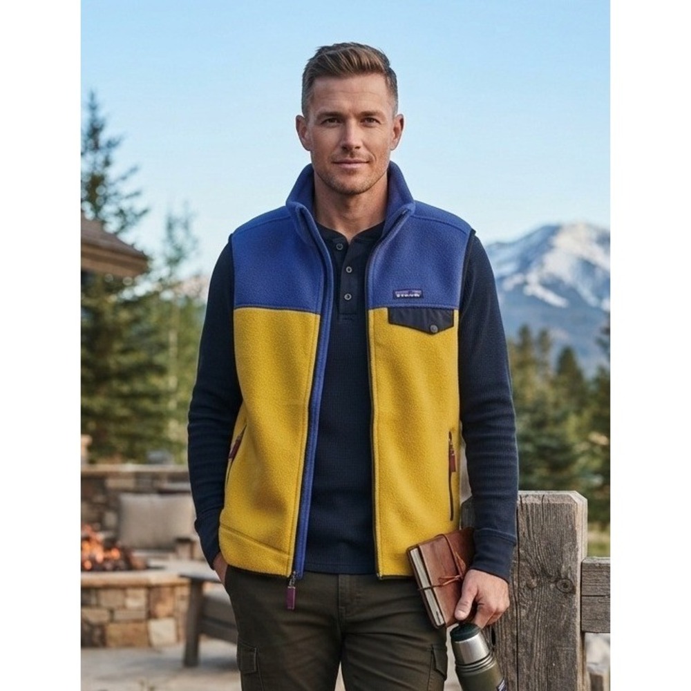 Patagonia Synchilla Fleece Vest 25500FA16 Mens M Colorblock Yellow Blue Full Zip